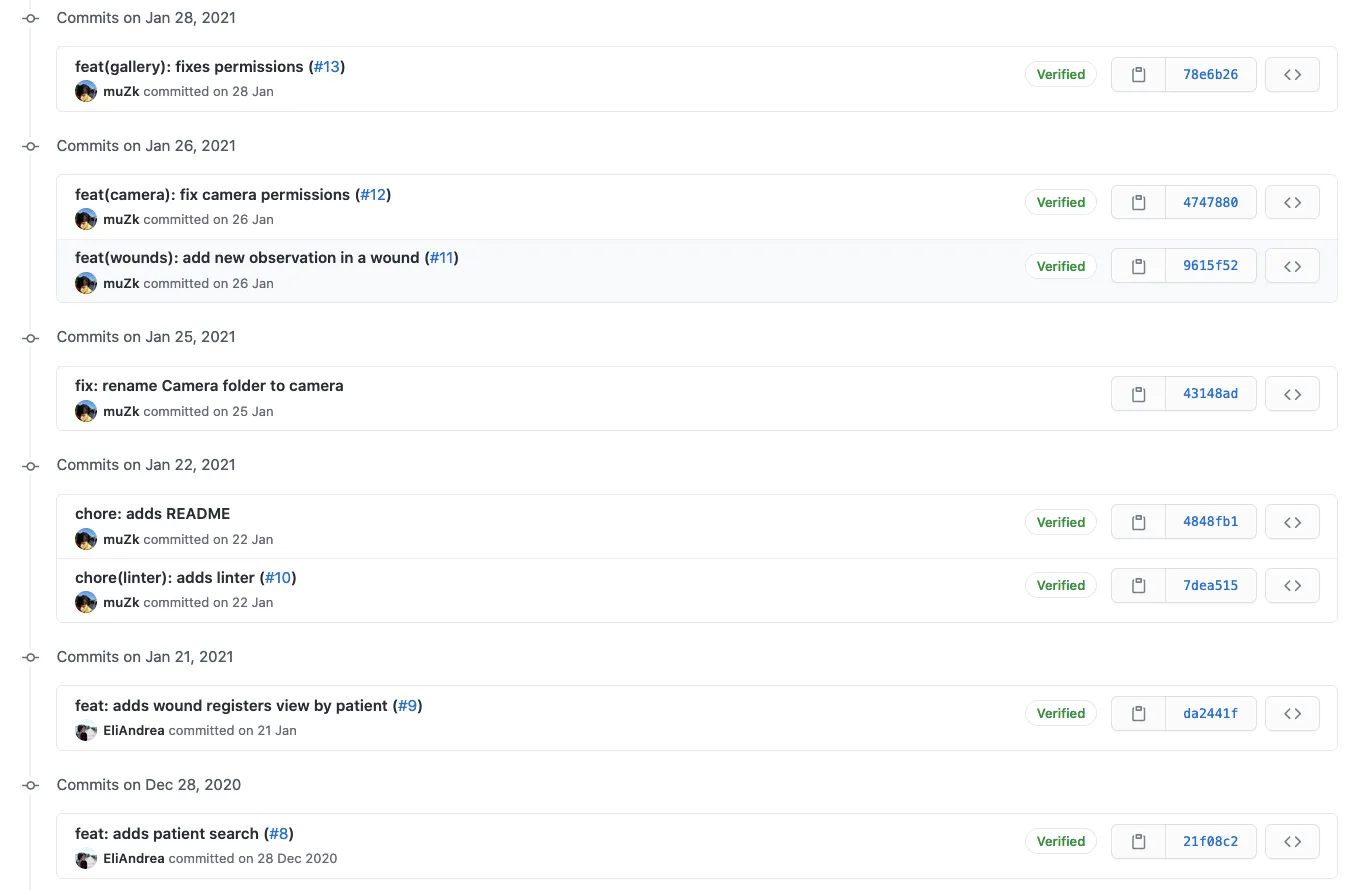 Commits entre diciembre y enero