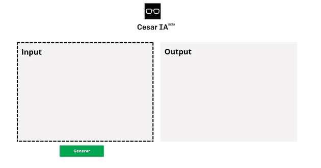 Mockup de Cesar AI, a la izquierda donde escribes el input y a la derecha el output